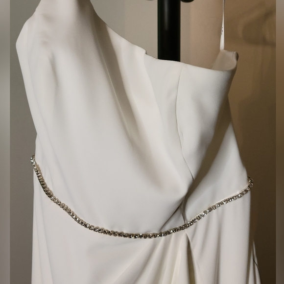 Women’s Lulus Brilliant Bliss White Rhinestone One-Shoulder Tulip L Mini Dress - Picture 7 of 12